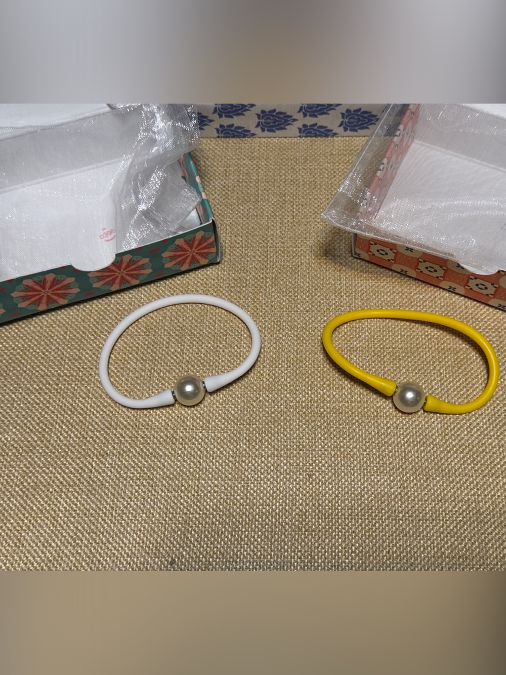 Pearl-Accent Silicone Bracelet - White and Yellow